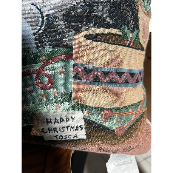 Anne Mortimer Christmas Cat Boat Nutcracker Tapestry Pillow 17x17 USA Vintage - Picture 5 of 8